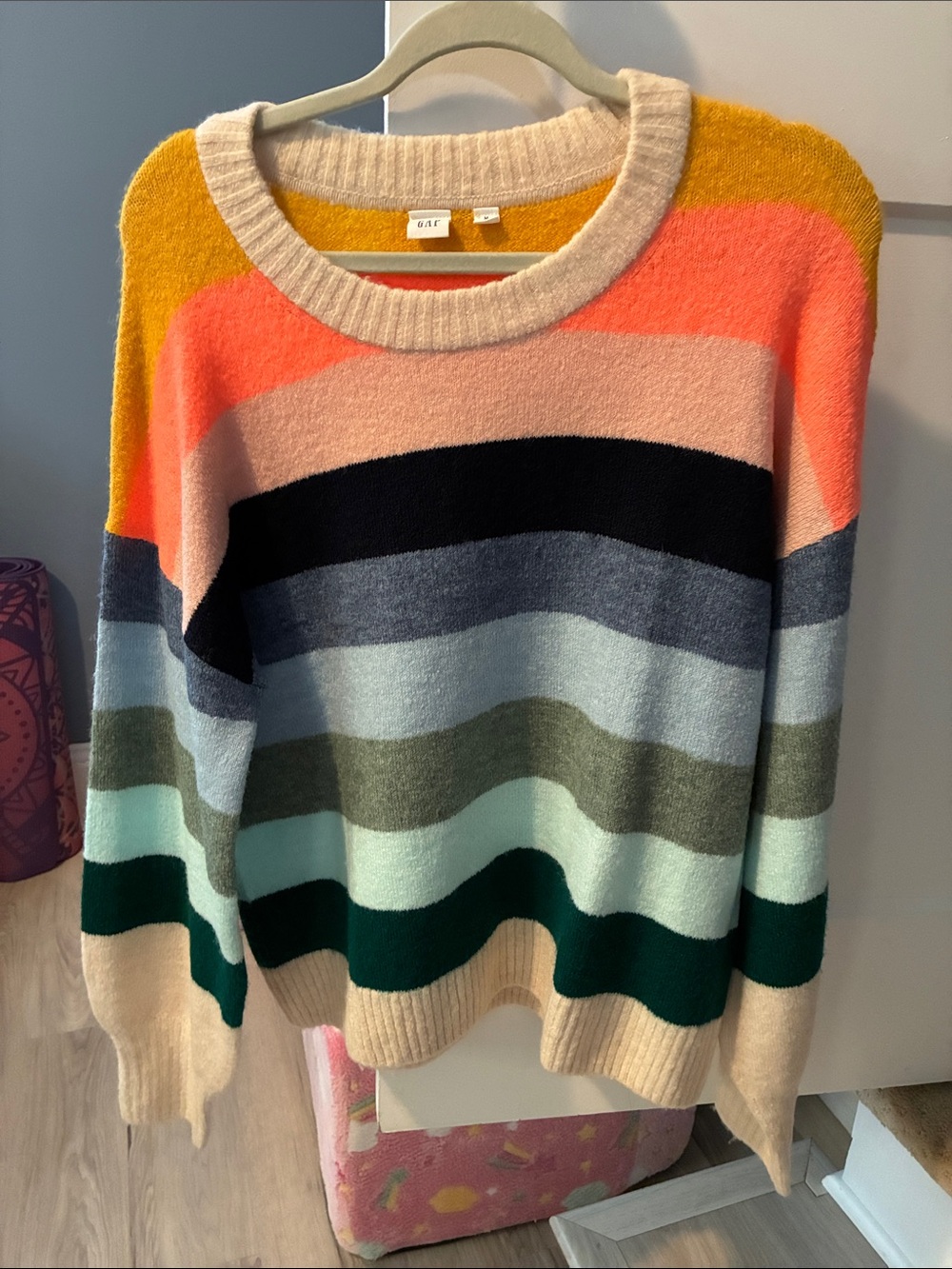 Gap Striped Crewneck Sweater in Coral, Yellow, Navy, Mint, Forest, Cream